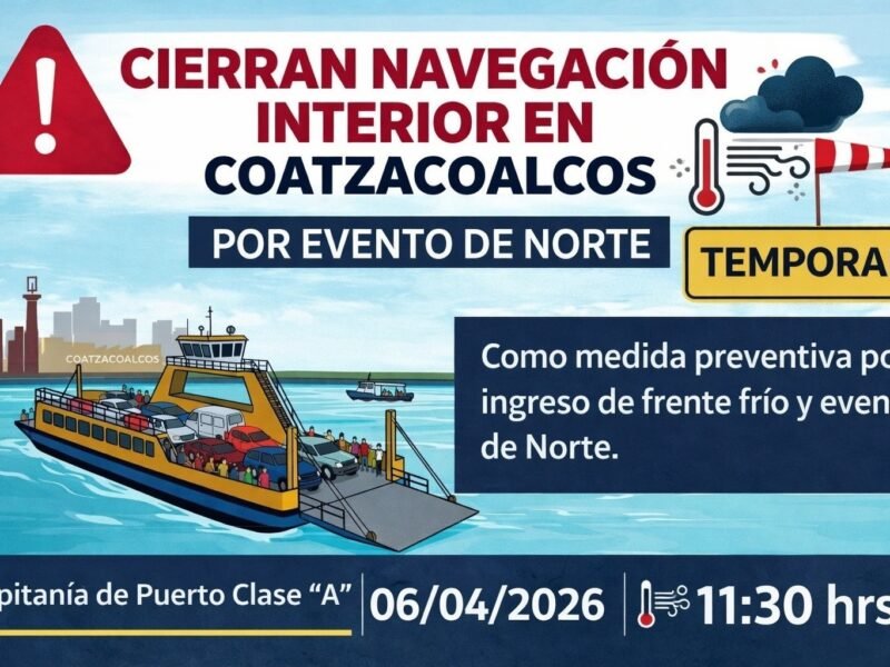 Cierran navegación interior en Coatzacoalcos por evento de Norte
