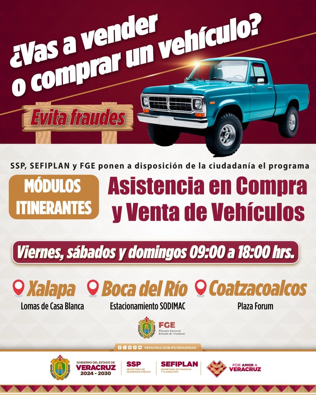 Integran SSP, SEFIPLAN y FGE programa para evitar el robo y fraude en compra-venta de vehículos