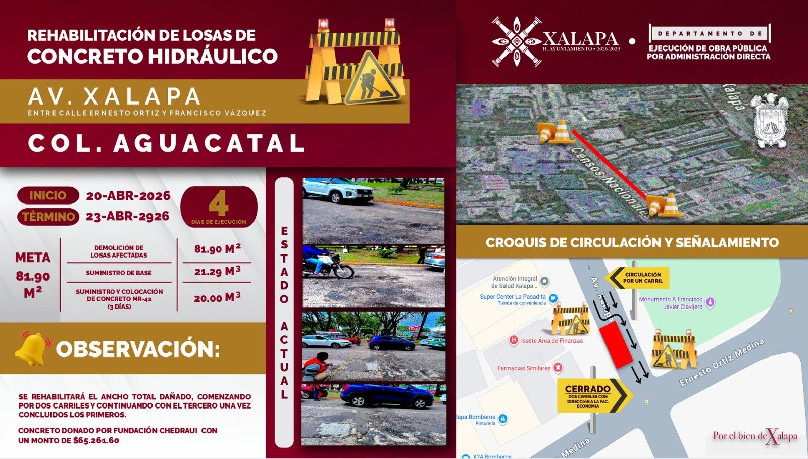 Obra en zona UV liberada; en la avenida Xalapa cierre parcial se mantendrá al jueves, trabajan en rehabilitación