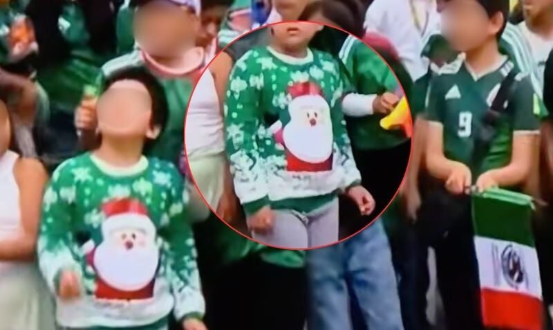 Niño se hace viral por usar suéter de Navidad a falta de playera de la selección mexicana en la Copa Mundial 2026