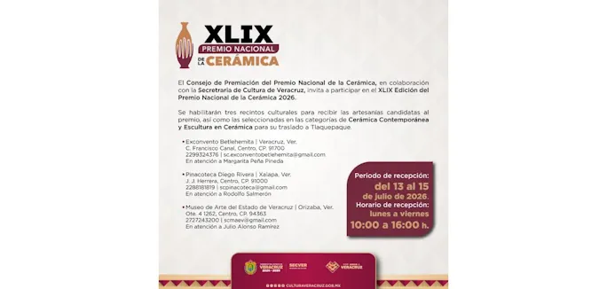 SECVER habilita tres sedes para recibir obras participantes del Premio Nacional de Cerámica