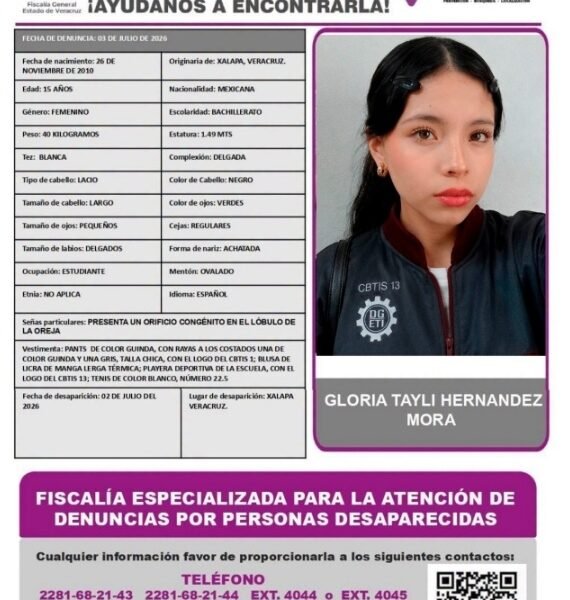 Desaparición de estudiante de 15 años en Xalapa moviliza a su familia; piden apoyo para localizarla