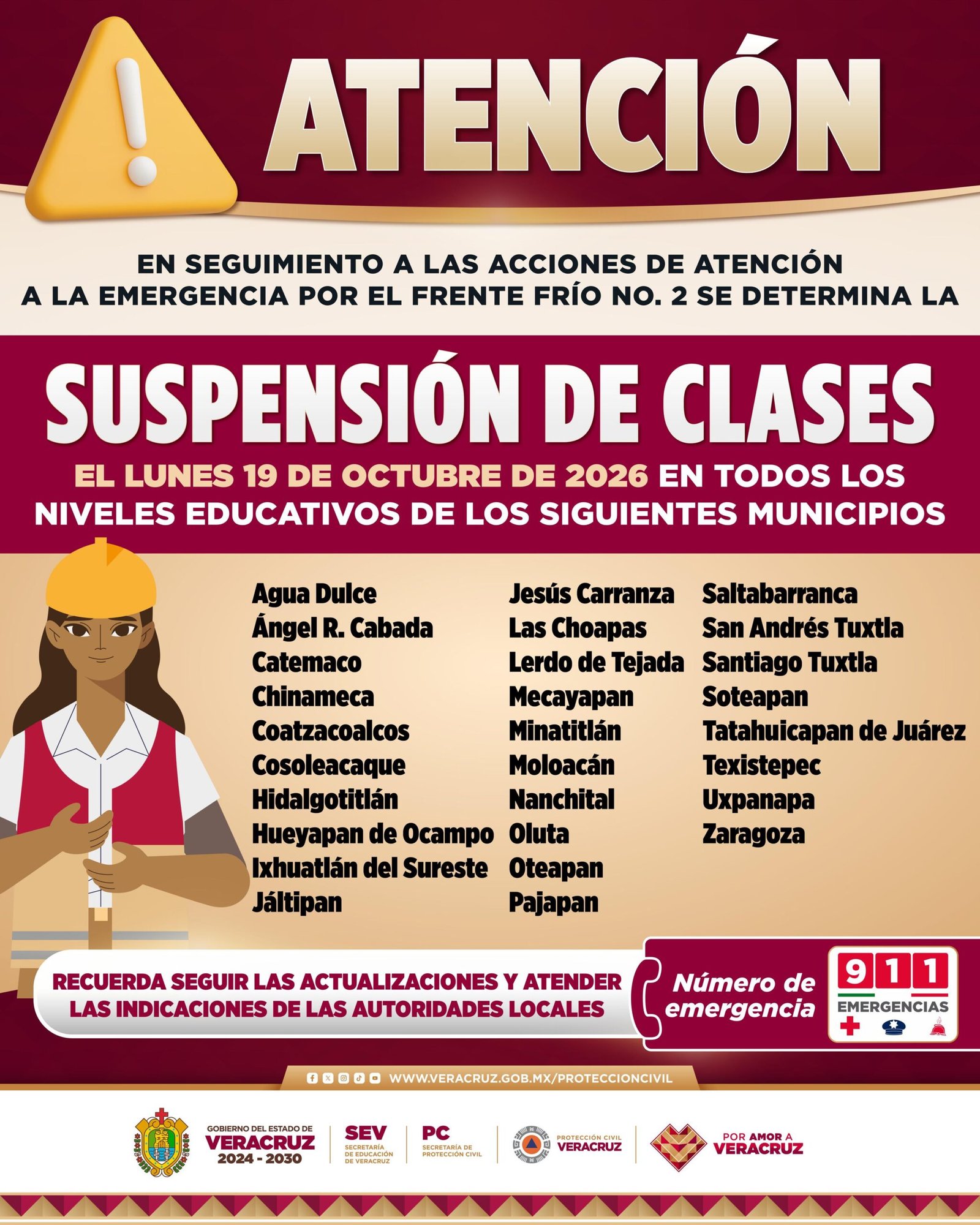 Gobierno del Estado suspende clases en 28 municipios ante efectos del FF2