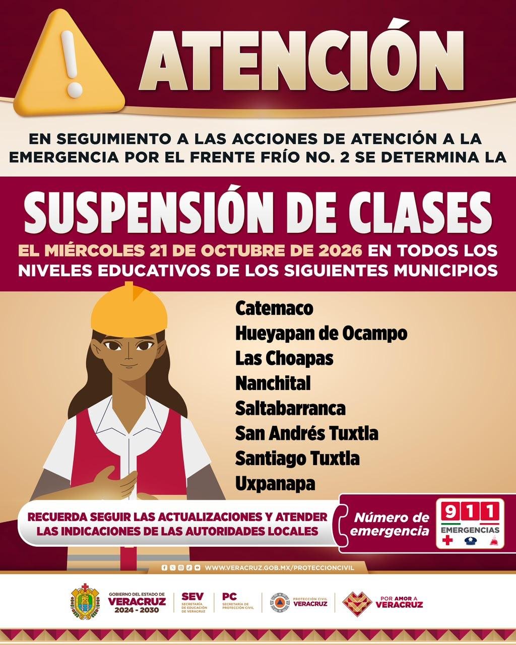 Continúa suspensión de clases en 8 municipios en el sur de Veracruz